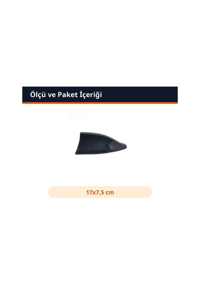 Trobus Süs Anten Köpek Balığı Balık Sırtı 17x7,5 Cm Siyah