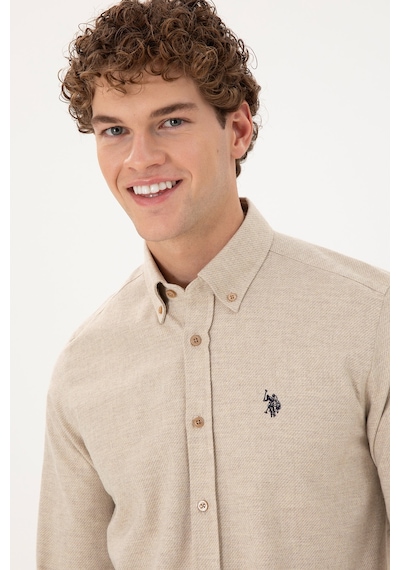 U.s. Polo Assn. Erkek Kum Gömlek Desenli 50296598-vr085 Kum