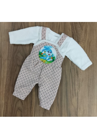 Egişbaby Kız - Erkek Bebek Tavşan Baskılı Salopet Takım Çok Renkli