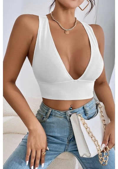 Fantezia Night Kadın Lila Çapraz Sırt Detaylı Şık Crop Top Büstiyer Beyaz