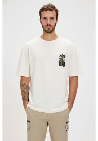 Bad Bear Blooms Beyaz Erkek Baskılı Tişört Beyaz