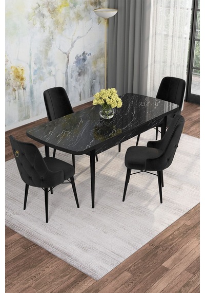 Mona Siyah Mermer 80x132 Açılabilir Mdf Masa Yemek Odası Takımı, Mutfak Takımı 4 Adet Sandalye Siyah Mermer - 4 Siyah - Siyah Ayak Mona Siyah Mermer 80x132 Açılabilir Mdf Masa Yemek Odası Takımı, Mutfak Takımı 4 Adet Sandalye Siyah Mermer - 4 Siyah - Siyah Ayak