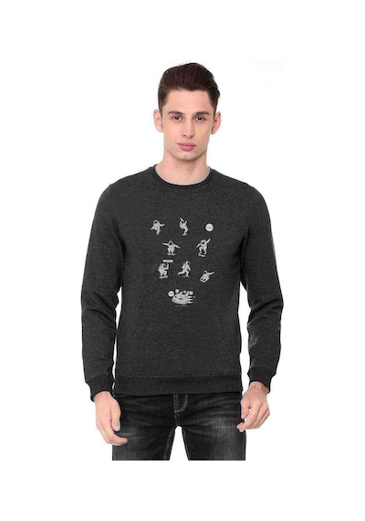 Uzay Temalı Astronot Uzay Gemisi Baskılı Erkek Sweatshirt