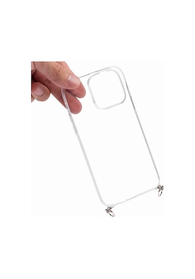 Hippi Apple Uyumlu iPhone 14 Pro Max Şeffaf Askılı Telefon Kılıfı Beyaz - Şeffaf