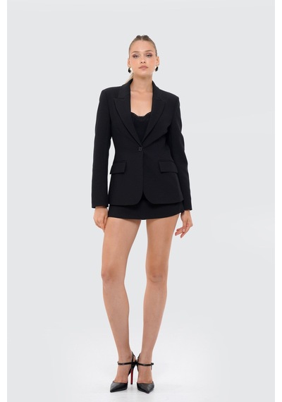 Thalure Kadın Siyah Vücuda Oturan Klasik Blazer