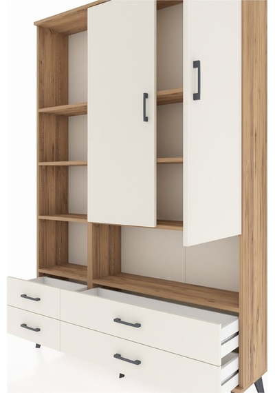Arges Dolap 8 Raflı 4 Çekmeceli 2 Kapaklı 132x30x195 Çam-ayta... Çam