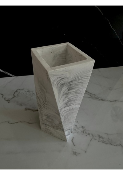 Beton Çiçek Vazosu El Yapımı Dekoratif Geometrik Saksı Mermer Desen