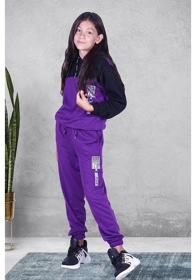 Fyk Kids Snow Fasıhıon Baskılı Kız Çocuk Eşofman Takımı Mor