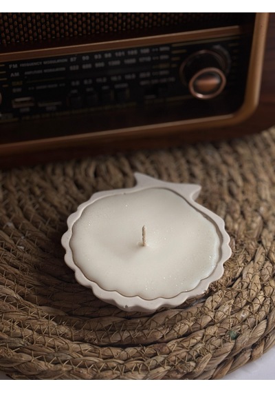 Beton İstiridye Tabakta Simli Mum - Doğal Soya Wax