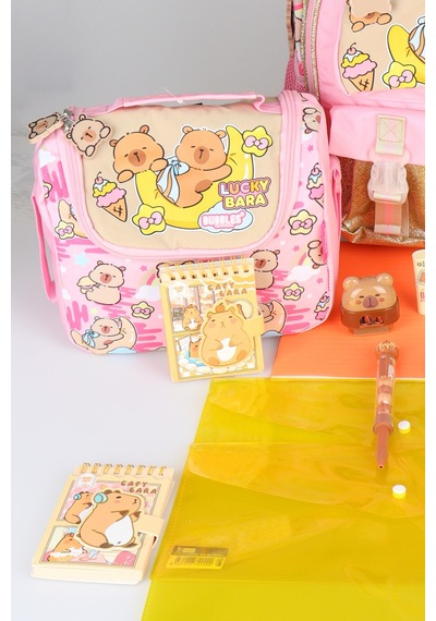 X Dekomus Capybara Golden Dream Collection Kırtasiye Seti Büyük Boy Okul Çantası Ve Beslenme Çantası Altın