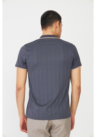 Gri Fermuarlı Polo Yaka Erkek T-shirt Füme