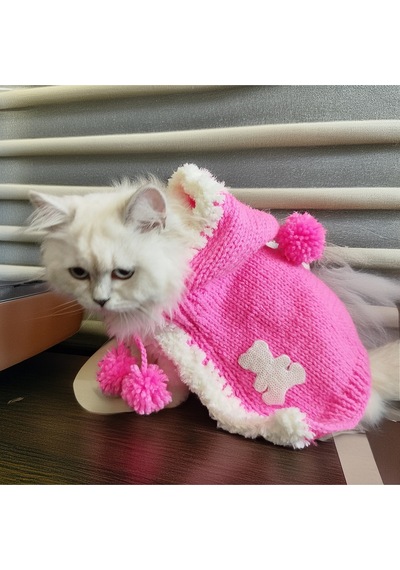 Kedi Ve Köpek İçin Pembe Kapüşonlu Pelerin