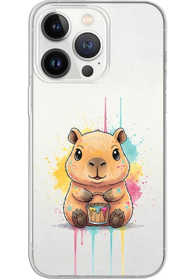 Apple Uyumlu iPhone 13 Pro İle  Splash Kapibara Tasarımlı Şeffaf Silikon Kılıf 051d
