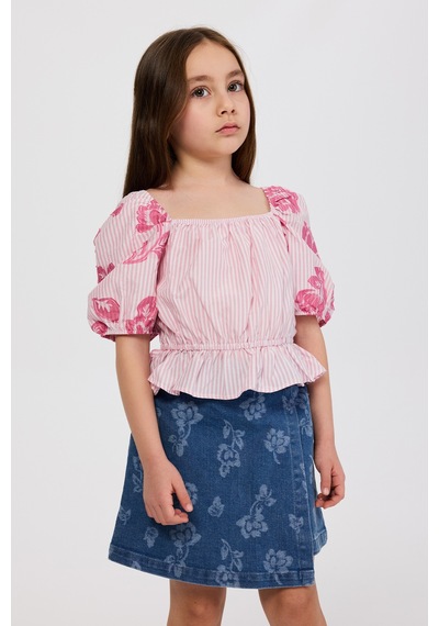 Panço Kız Çocuk Karpuz Kollu Pembe Bluz