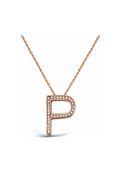 925 Ayar Gümüş Rose P Harfi Kolye - 23090801 Rose Gold