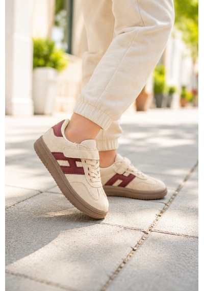 Unisex Çoçuk Süet Günlük Kullanım Cırtlı Sneakers Bej