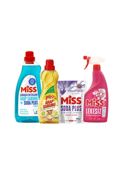 Miss Sıvı Çamaşır Deterjanı - Soda Plus Lavanta - Arap Sabunu - Lekesiz Sprey 4 Lü Temizlik Seti Diğer