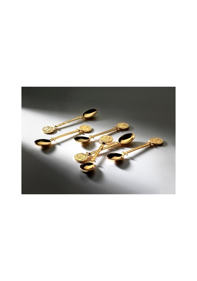 Çay Kaşığı Seti 12 Parça Osmanlı Motifli Metal Gold Gold Tonlu