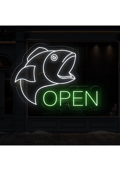 Open Yazılı Ve Şekilli Neon Tabela Beyaz