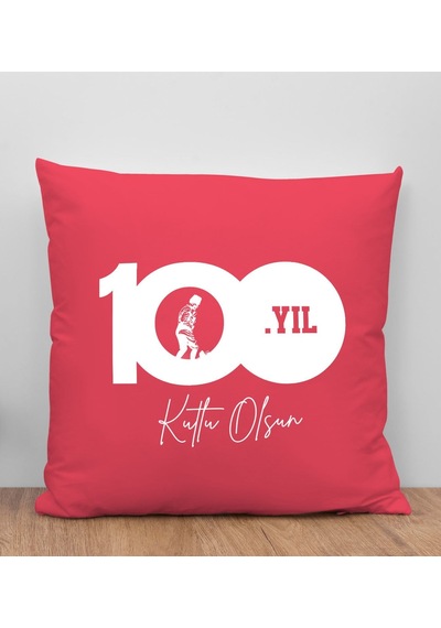 Bk Gift 100. Yıl Hatırası Premium Kumaş Kırmızı Kırlent Yastık-1, 29 Ekim Hediyesi, Cumhuriyet Bayramı, 100.yıl Hediyesi