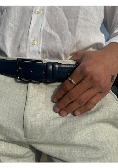 Bürke Lacivert Deri Erkek Kemer Metal Tokalı Klasik Kumaş Pantolon kemeri 3,5 cm