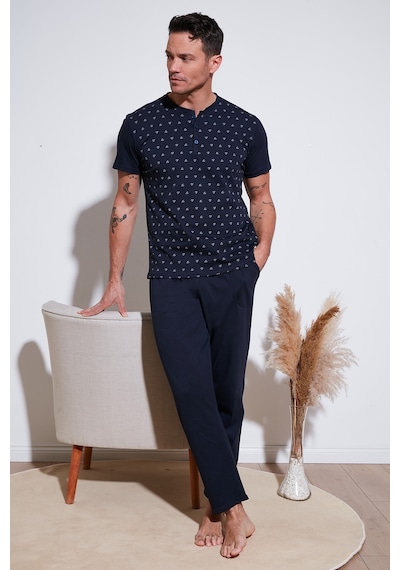 Buratti Pamuklu Beli Lastikli Regular Fit Kısa Kollu Erkek Pijama Takımı 6572009 Lacivert
