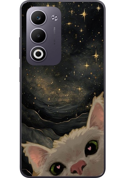 Oppo A5 4g Uyumlu Siyah Gökyüzülü Kedi Baskılı Silikon Kılıf Renkli