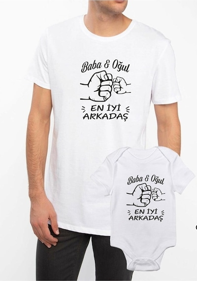 En İyi Arkadaş Beyaz Baba Oğul Kız Tişört Zıbın Kombini