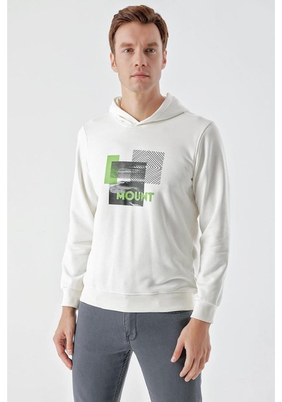 Slimfit Kapşonlu Önü Baskılı 2 İplik Erkek Sweatshirt 001