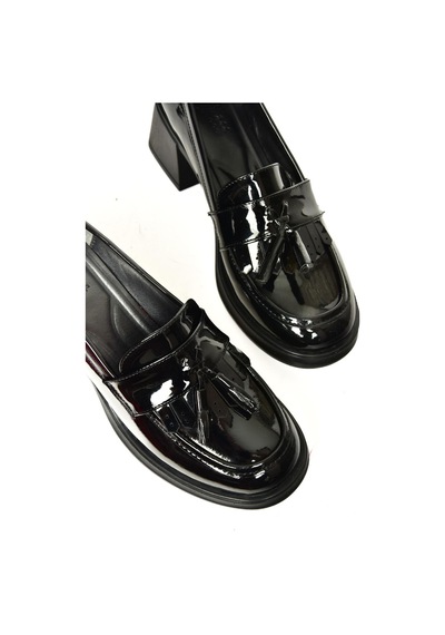 Fox Shoes T820145408 Siyah Rugan Kalın Topuklu Kadın Ayakkabı Siyah-rugan Siyah