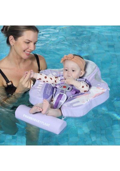 Mambobaby Yüzme Simidi - Purple Unicorn, Emniyetli, Gölgelikli Ve Ayak Destekli