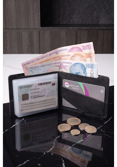 Luvo Hakiki Dana Derisi El Yapımı 10 Kart Bölmeli Unisex Minimalist Cüzdan Kartlık İnce Kompakt Kağıt Para Ve Kart Bölmeli Cüzdan Siyah
