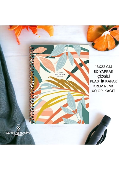 Çizgili 16x22 Cm 80 Yaprak Plastik Kapak Telli Defter Krem Renk 60 Gr Hafif Kağıt 1