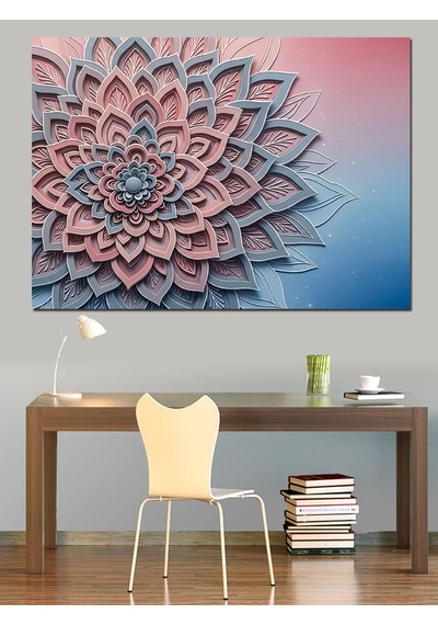 Pembe Örgü Mandala Deseni Dekoratif Kanvas - Mdf Ahşap Tablo