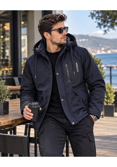 Luxic Core Luxıc Core Erkek Kürklü Kapüşonlu Softshell Kışlık Mont Lacivert 2xl