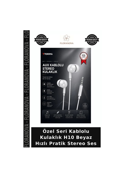 Özel Seri Kablolu Kulaklık H10 Beyaz Hızlı Pratik Stereo Ses