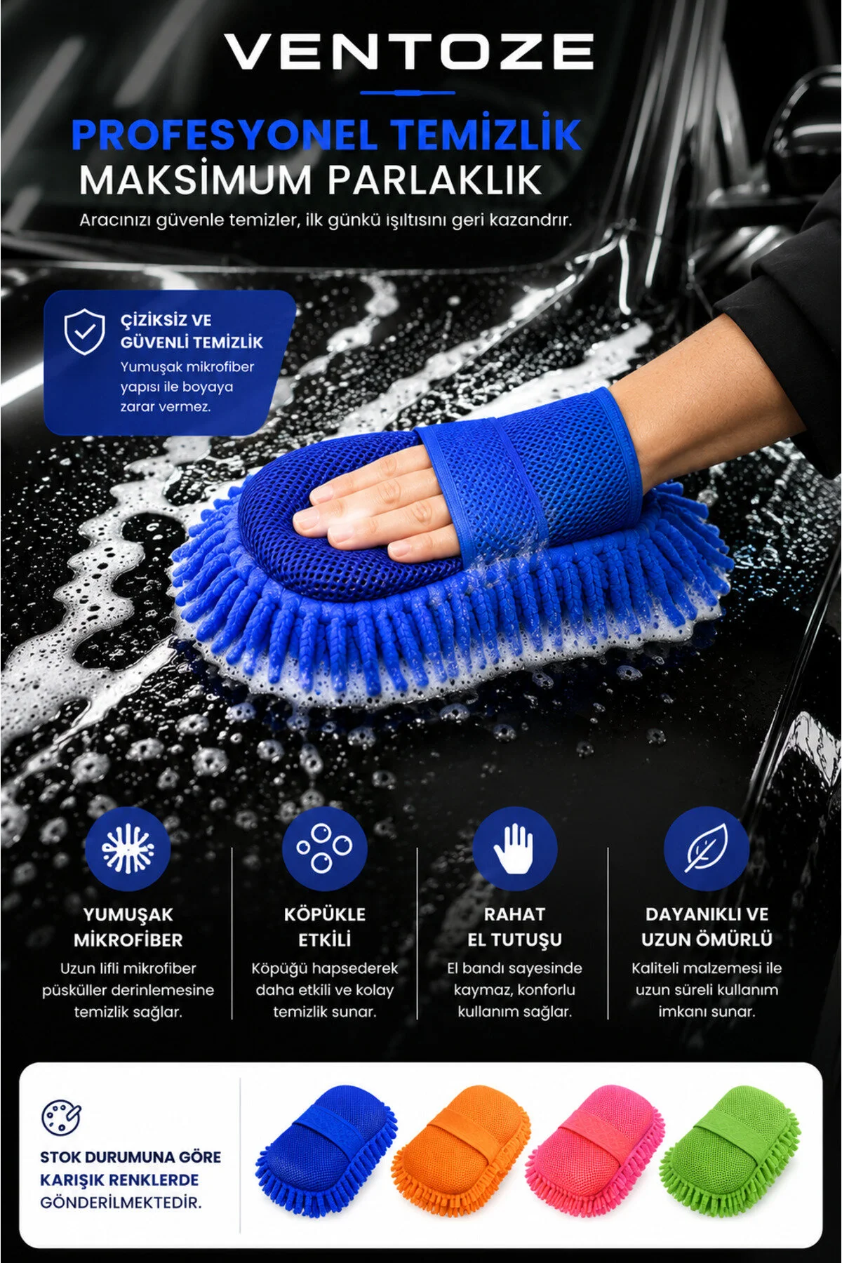 Mikrofiber Püsküllü Premium Oto Araba Yıkama Eldiveni