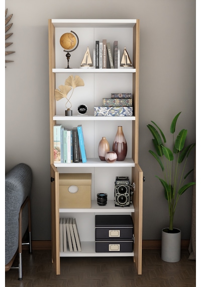 Kapaklı Çok Amaçlı Salon Dolabı 150x50x22 Cm Raflı Kitaplık Dekoratif Depolama Ünitesi Beyaz - Atlantik Çam Kapaklı Çok Amaçlı Salon Dolabı 150x50x22 Cm Raflı Kitaplık Dekoratif Depolama Ünitesi Beyaz - Atlantik Çam