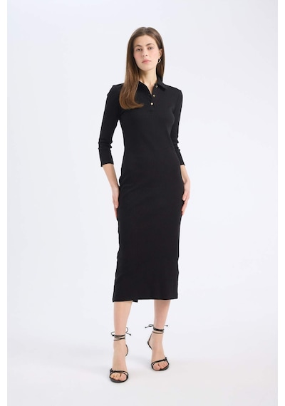 DeFacto Bodycon Vücudu Saran Polo Yaka Basic Düz Fitilli Kaşkorse Yarım Kollu Midi Elbise E2245AX25SPBK81 DeFacto Bodycon Vücudu Saran Polo Yaka Basic Düz Fitilli Kaşkorse Yarım Kollu Midi Elbise E2245AX25SPBK81