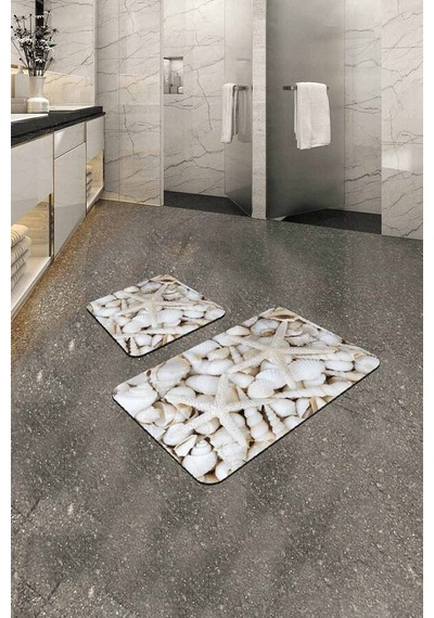 Kemik Deniz Kabuklu Banyo Halısı Klozet Paspas Seti Bs208n11