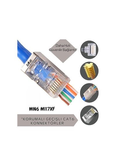 M117xf Cat6 Jack/90adet-metal Ez/yeni Nesil Rj45 Cat6-8p/8c Açık Uçlu/cat6 Konnektör Cat6 Meta Standart