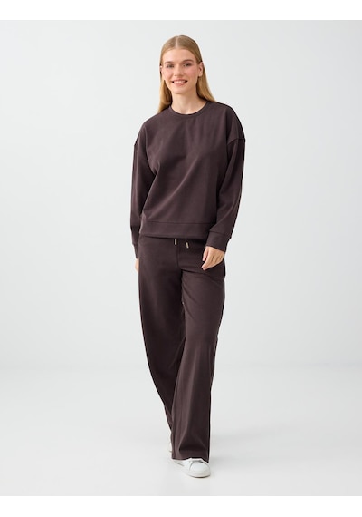 Jimmy Key Acı Kahve Yuvarlak Yaka Düz Kesim Modal Sweatshirt 6ww238328803 Kahverengi