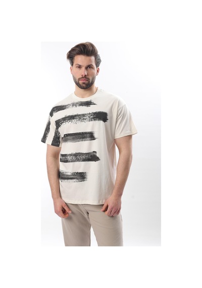 Madmext Ekru Baskılı Regular Fit Erkek T-shirt E7107 Ekru