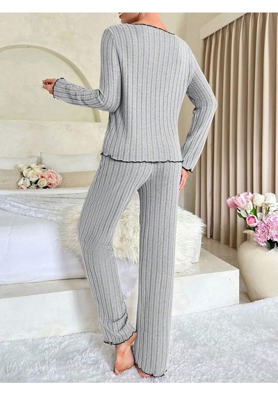 Bella Notte Gri Pamuklu Fiyonk Detaylı Pijama Takımı