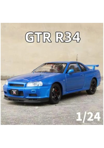 Nissan Skyline Gtr R34 1:24 Ölçek Diecast Model Araba Açılan Kapıları Nıssan Gtr R34 Model Mavi