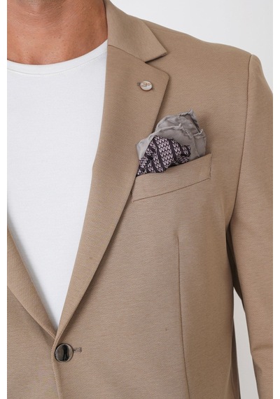 Comfort Fit Çift Yırtmaç Torba Cep Metal Düğmeli Koyu Bej Blazer Ceket C 734