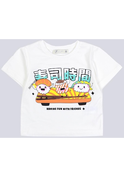 Escabel Kız Çocuk Baskılı Kısa Boy Tshirt Beyaz