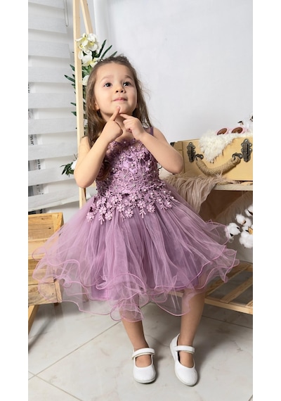 Mnk Baby & Kids İncili Kız Çocuk Daisy Elbise Mnk0585 Mor