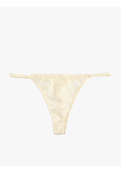 Koton Rahat Kalıp Viskon Brodeli String Külot Ekru 7wlk30177mk