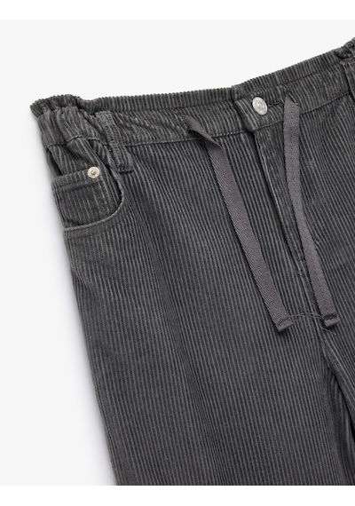 Koton Pamuklu Yüksek Bel Bağcıklı Geniş Paça Pantolon Gri 6wkg40024aw Gri